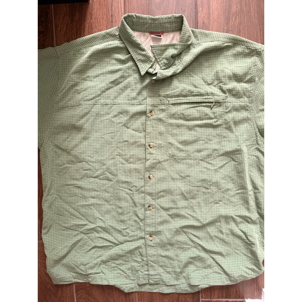 The North‎ Face Mens XXL Short Sleeve Button Up Shirt Green Check Hiking Travel